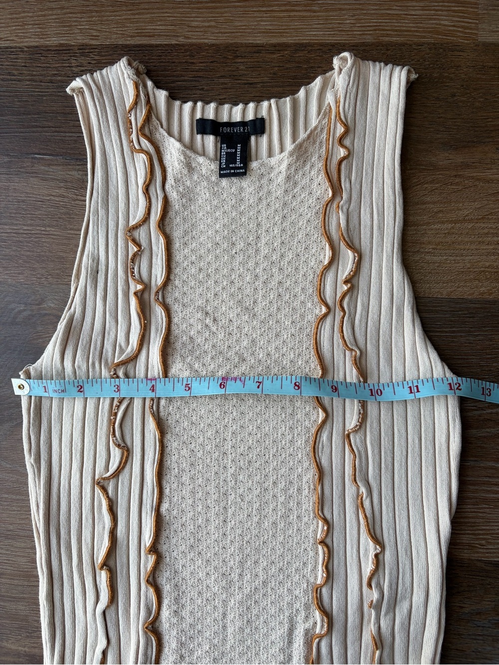 Forever 21 Cream Ribbed Ruffle-Trim Knit Tank - Picture 4 of 5